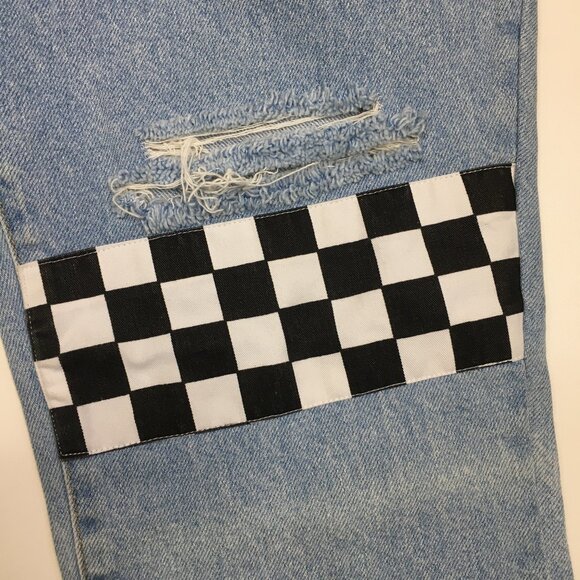 THE RAGGED PRIEST 5 Pocket Light Wash Black White Checks Ripped/Distressed Jeans - Picture 8 of 13